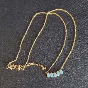 TAI Multi-Stone Cluster Bar‎ Necklace Gold Plate w/ Opal Stones October Birthday